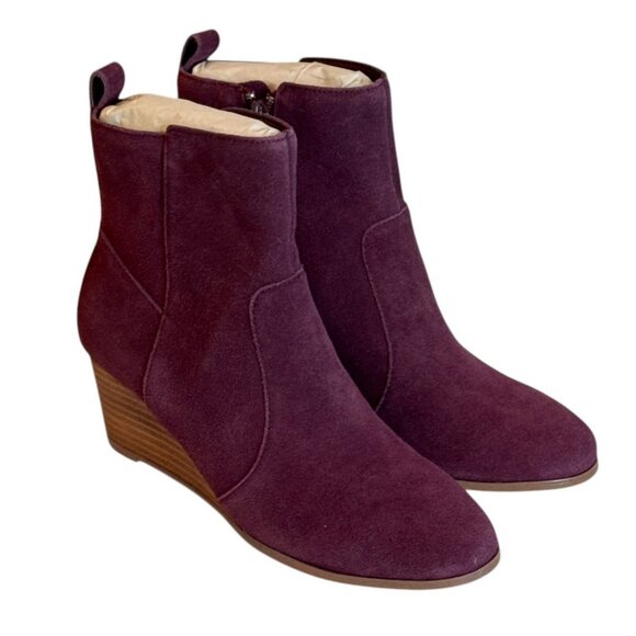 Violet & Red Women's Suede Wedge Heel Boot Burgundy Size 6 NWOB - Picture 2 of 8